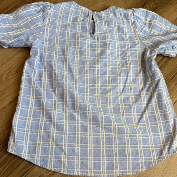 Draper James Cotton Linen Blue Gingham Check Short Sleeve Top Small - Picture 2 of 6